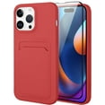 thumbnail image 1 of Silicone Compatible with iPhone 15 Pro Case, Card Holder Camera Protection Cover + Screen Protector, Card Slot Case  for Phone 15 Pro Phone Case -Red, 1 of 12