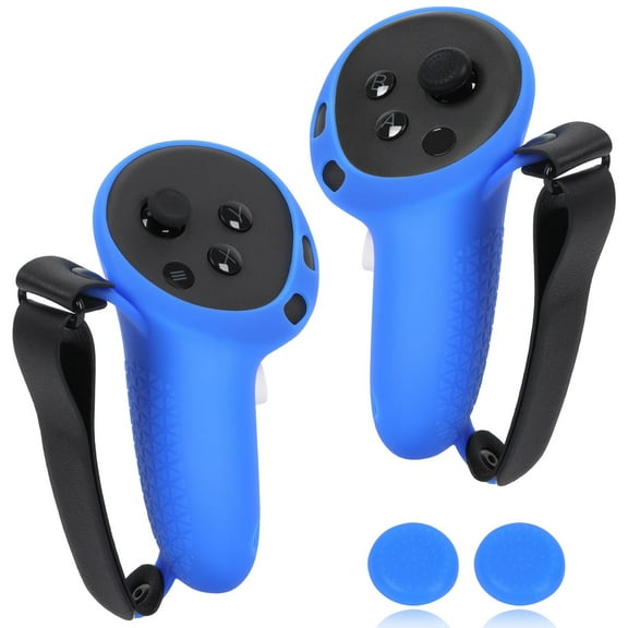 Silicone Controller Grip Cover for Meta Quest 3S/3 - Adjustable Knuckle Straps, Compatible VR Accessories for Touch Controllers-Blue