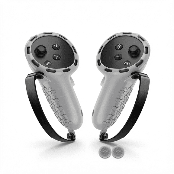 Silicone Controller Grip Cover for Meta Quest 3S/3 - Adjustable Knuckle Straps, Compatible VR Accessories for Touch Controllers-White