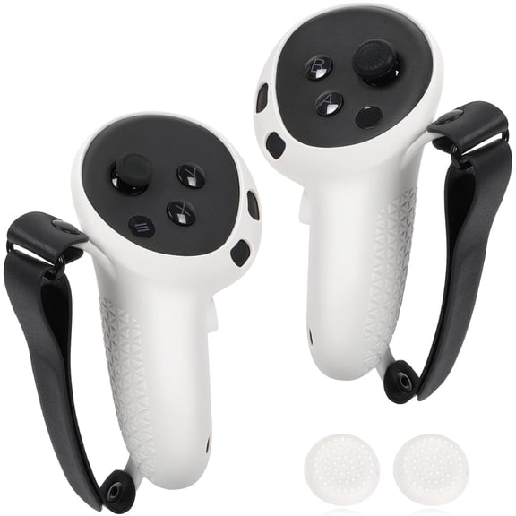 Silicone Controller Grip Cover for Meta Quest 3S/3 - Adjustable Knuckle Straps, Compatible VR Accessories for Touch Controllers-White