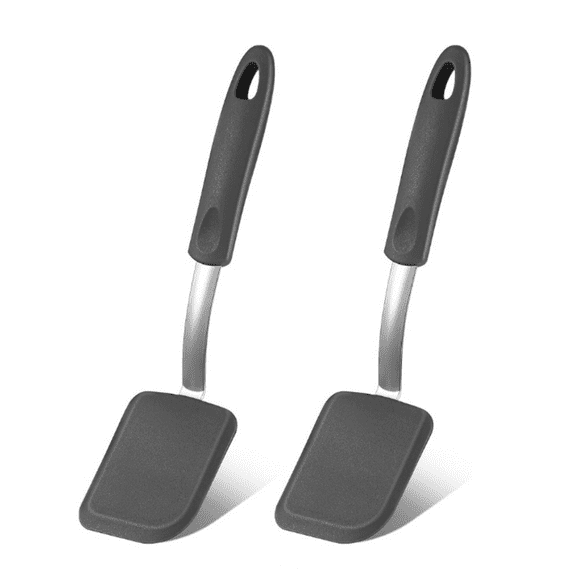 Silicone Cookie Spatula Turner 2 Pack Mini Brownie Spatula Flexible Kitchen Small Silicone Turner for Nonstick Cookware Heat Resistant No Scratch Flipper for Egg Pancake(Grey)