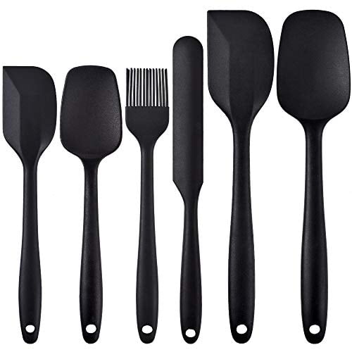 Silicone Cooking Spatula Set,6-Piece Set with One Piece Design,Nonstick Rubber Spatula Kitchen with Stainless Steel Core for Cooking,Baking,and Mixing - Black