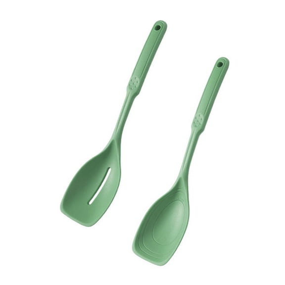 Silicone Cooking Spoon,Non-Stick Slotted and Solid Spoon Set Green
