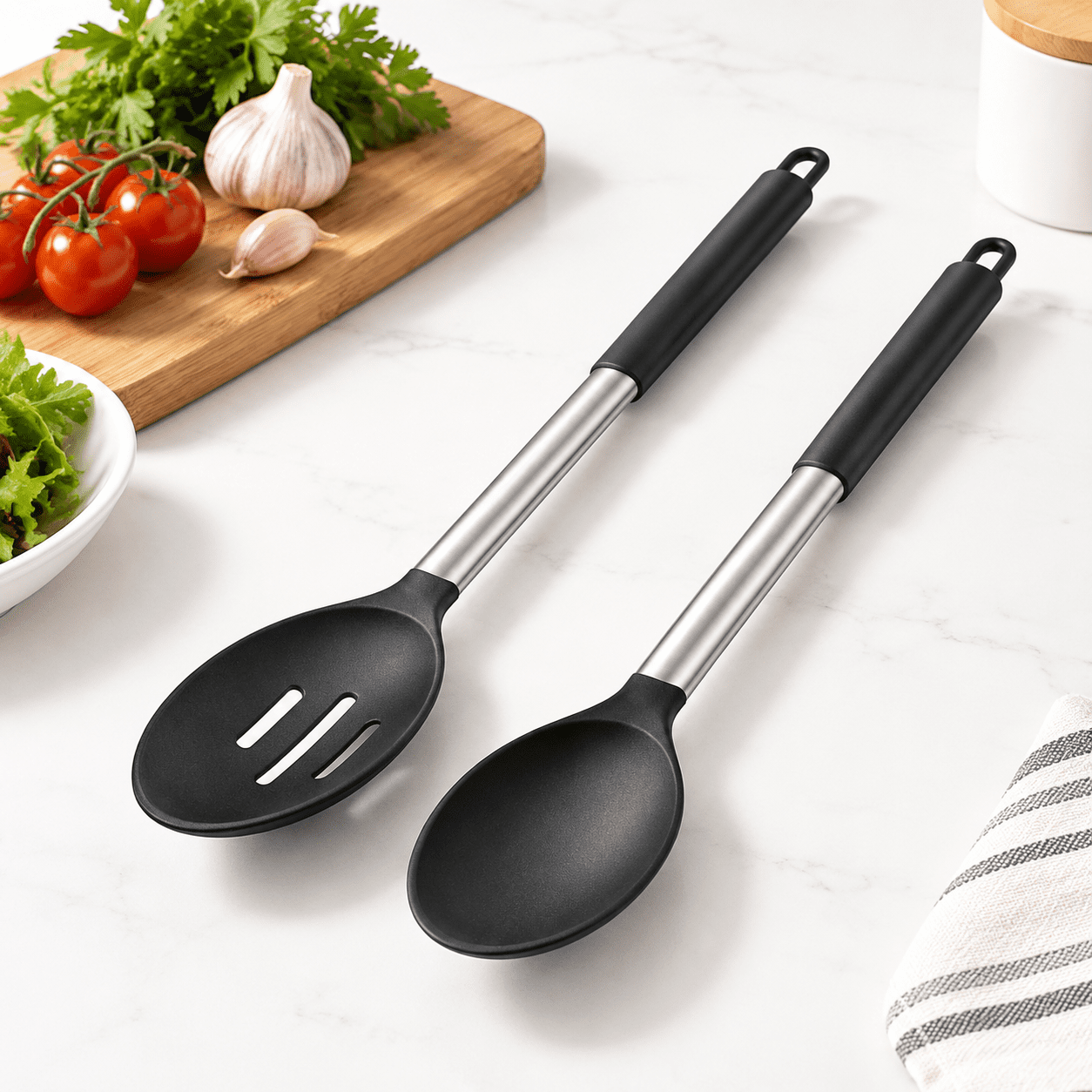 Silicone Cooking Spoons For Nonstick Cookware 2 Pack Black - Walmart.com