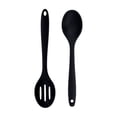 thumbnail image 1 of Silicone Cooking Spoons Set with Solid Spoon and Slotted Spoon,Heat Resistant Non-Stick Utensils for Soup,Stirring,Baking,Flexible Durable Kitchen Tool,Black,1 tablespoon + 1 slotted spoon, 1 of 8