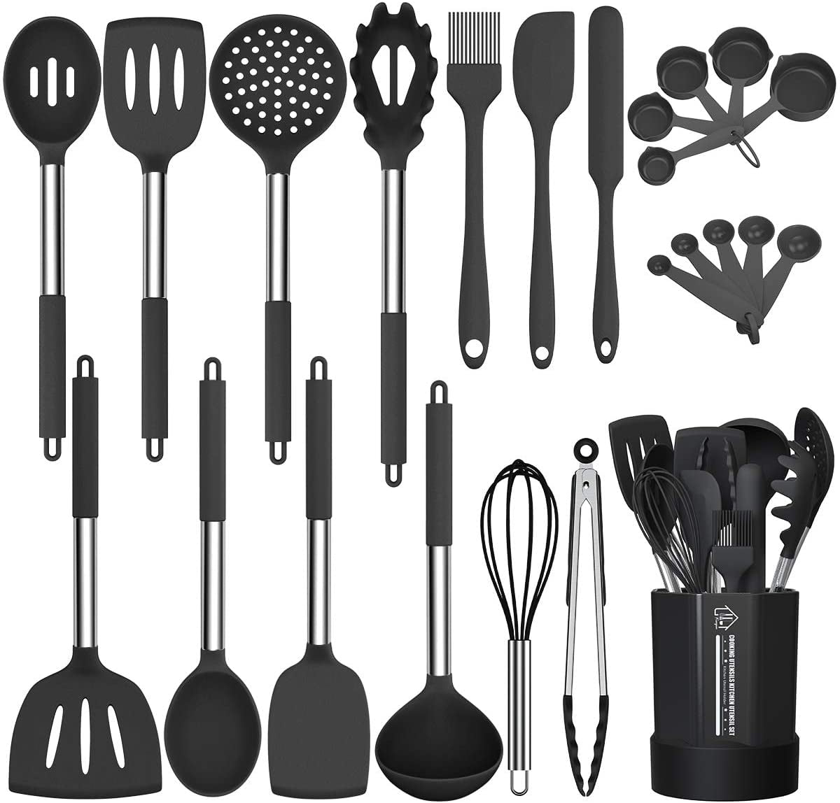 EatEx Kitchen Utensil Set 24 Nylon Stainless Steel Utensil Set, Non-Stick  and Heat Resistant Cooking Utensils Set, Kitchen Tools - Black 