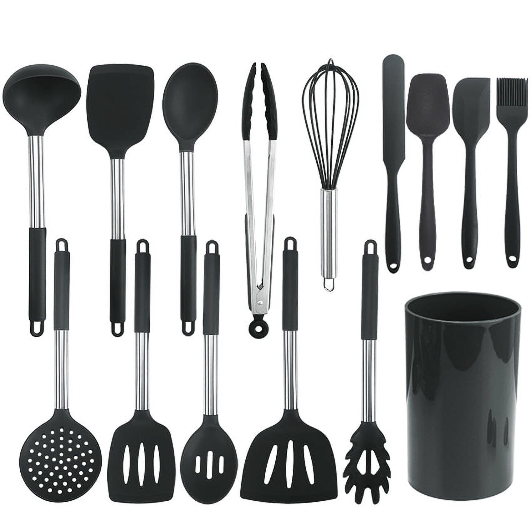 15pcs Silicone Cooking Kitchen Utensils Set, Best Helper in the Kitchen-Non- stick Heat Resistant, easy to clean Cookware with Stainless Steel Handle –  Black – USAWWS