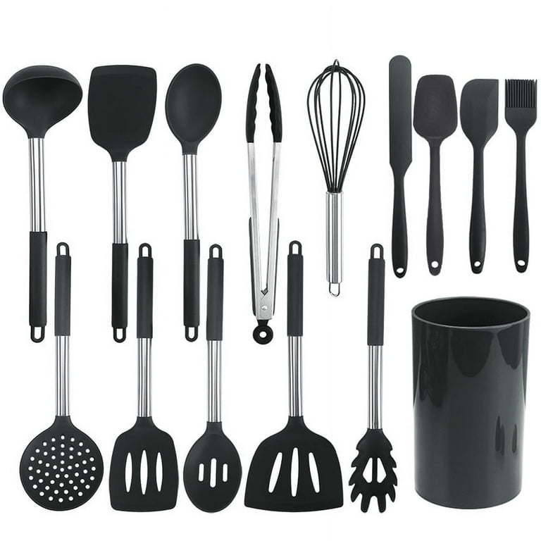 Silicone Kitchen Cooking Utensil Set, EAGMAK 15PCS Kitchen Utensils Spatula  Set with Stainless Steel Stand for Nonstick Cookware, BPA Free Non-Toxic  Cooking Ute…