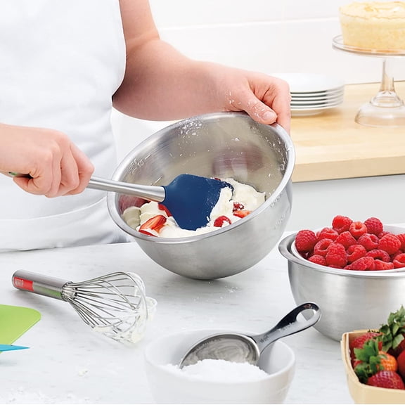 Silicone Cooking Utensil Set of 6 with Stainless Steel Handles - Deep Indigo Kitchen Tools for Non-Stick Pans