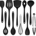 thumbnail image 1 of Silicone Cooking Utensils, 10 pcs Kitchen Cooking Utensils Set, 446°F Heat Resistant Kitchen Gadgets Tools Set w/Spatula, Turners, Spoons, Soup Ladle, Pasta Server for Nonstick Cookware, Black, 1 of 2