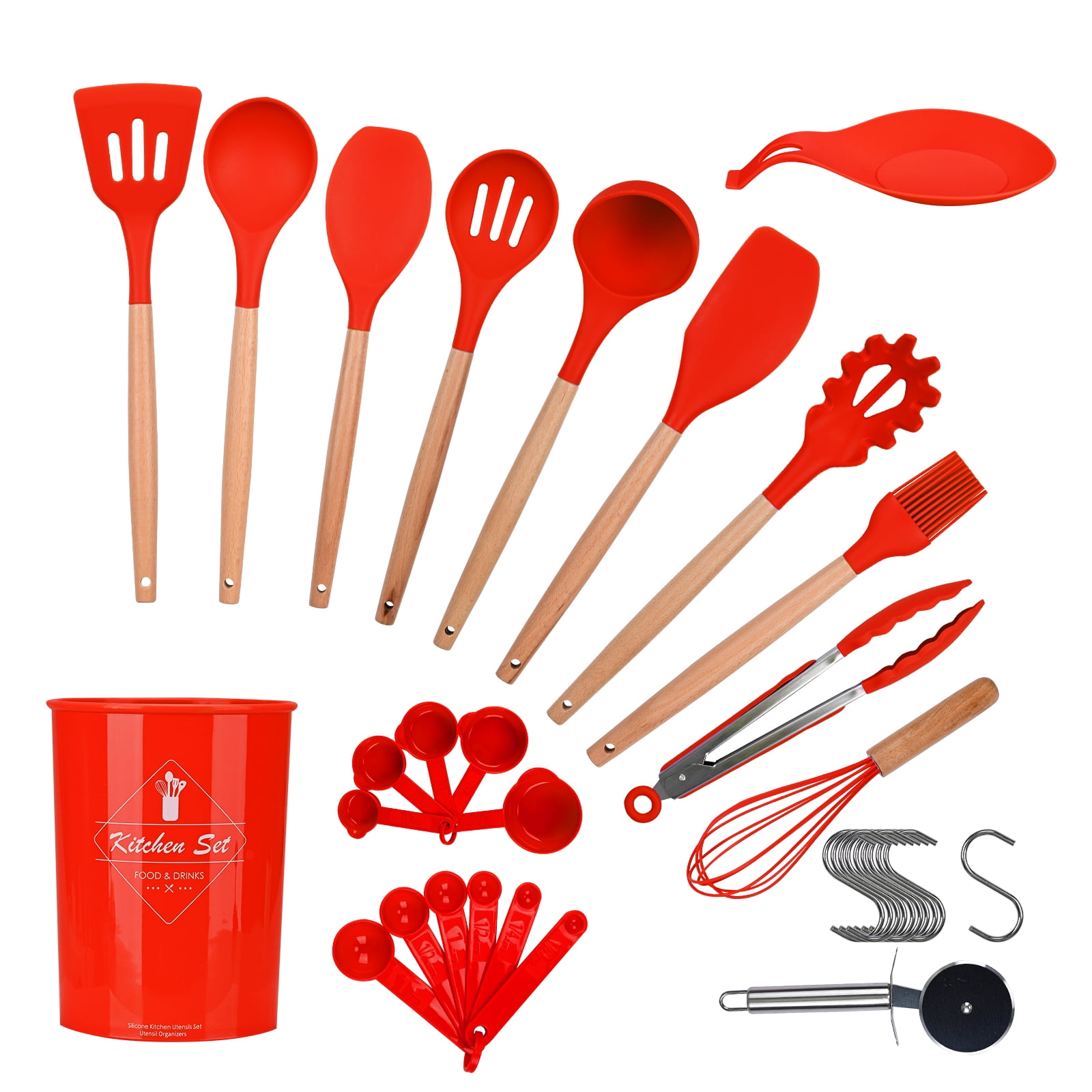 Silicone Cooking Utensils 35 Piece Set, Lychee Kitchen Utensil Set Heat Resistant Household
