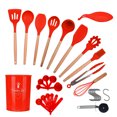 thumbnail image 1 of Silicone Cooking Utensils 35 Piece Set, Lychee Kitchen Utensil Set Heat Resistant Household Necessities Spatula Spoon Set with Wooden Handle for Non-Stick Cookware (Red), 1 of 8