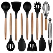 NULAS Silicone Cooking Utensils Set, Heat Resistant & Non-Stick Kitchen Tools, 10-Piece BPA Free Silicone Cooking Utensils, Black