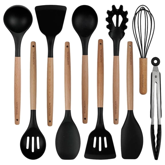 NULAS Silicone Cooking Utensils Set, Heat Resistant & Non-Stick Kitchen Tools, 10-Piece BPA Free Silicone Cooking Utensils, Black
