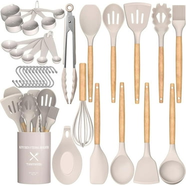 AOKIWO Silicone and Wood Non-Stick Cooking Utensil Set, 33 pcs