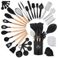 thumbnail image 1 of HEESEM 43 Pcs Silicone Kitchen Utensils Set with Wooden Handles, Heat Resistant Nonstick Spatula & Cooking Tools with Holder Black, 1 of 10