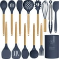 thumbnail image 1 of Silicone Cooking Utensils Set - 446°F Heat Resistant Silicone Kitchen Utensils for Cooking,Kitchen Utensil Spatula Set w Wooden Handles and Holder, BPA FREE Gadgets for Non-Stick Cookware (Navy Blue), 1 of 9
