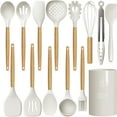 thumbnail image 1 of Silicone Cooking Utensils Set - 446°F Heat Resistant Silicone Kitchen Utensils for Cooking,Utensil Spatula Set w Wooden Handles and Holder, BPA FREE Gadgets for Non-Stick Cookware (Cream White), 1 of 9