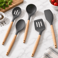 Silicone Cooking Utensils Set 5-piece Non-stick Kitchen Utensil Wood ...