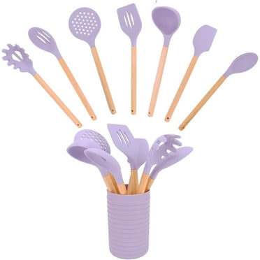 Silicone Cooking Utensils Set, Colorful 8 Pieces Kitchen Utensil Kits with Holder, Flexible Heat Resistant Cooking Tools Set for Nonstick Cookware, Non-Slip Spatula Set with Wooden Handle