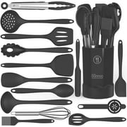 Silicone Cooking Utensils Set - Heat Resistant Kitchen Utensils BPA FREE,Turner Tongs,Spatula,Spoon,Brush,Whisk,Kitchen Utensil Gadgets Tools Set for Nonstick Cookware,Dishwasher Safe Gray