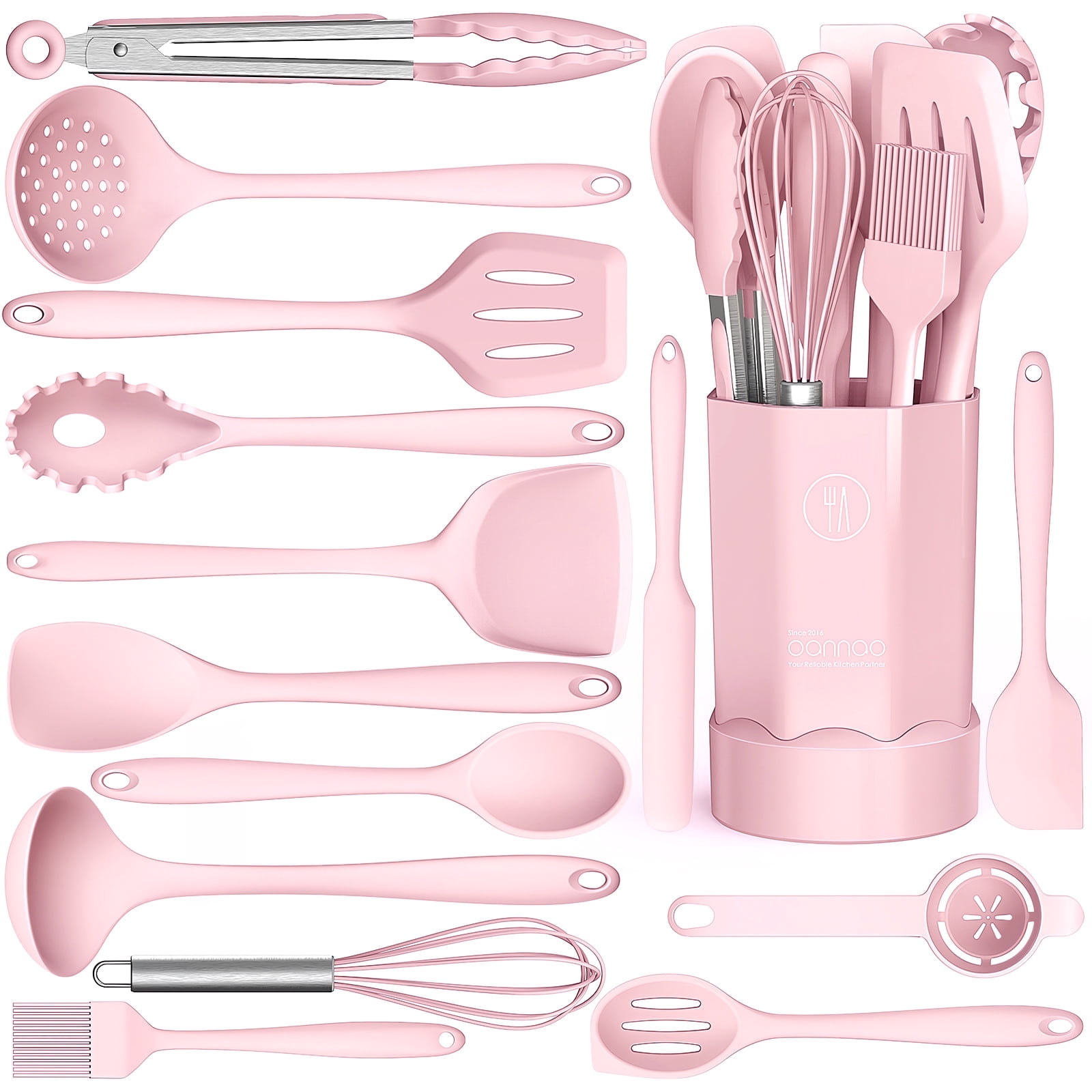 Silicone Cooking Utensils Set - Heat Resistant Kitchen Utensils BPA FREE,Turner Tongs,Spatula,Spoon,Brush,Whisk,Kitchen Utensil Gadgets Tools Set for Nonstick Cookware,Dishwasher Safe (Pink) - Walmart.com
