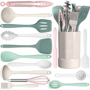 Silicone Cooking Utensils Set - Heat Resistant Kitchen Utensils BPA FREE,Turner Tongs,Spatula,Spoon,Brush,Whisk,Kitchen Utensil Gadgets Tools Set for Nonstick C