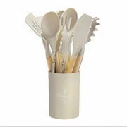 12-Piece Silicone Cooking Utensils Set with Wooden Handles, Heat Resistant Non-Stick Kitchen Gadgets Khaki