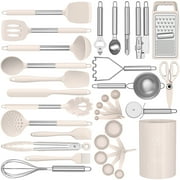 Silicone Cooking Utensils Set - Heat Resistant Silicone Kitchen Utensils for Cooking, Kitchen Utensil Spatula Set,BPA FREE Kitchen Gadgets Tools for Non-Stick Cookware Dishwasher Safe (Khaki) deal from Walmart