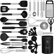 Silicone Cooking Utensils Set - Heat Resistant Silicone Kitchen Utensils for Cooking, Kitchen Utensil Spatula Set,BPA FREE Kitchen Gadgets Tools for Non-Stick Cookware Dishwasher Safe Black