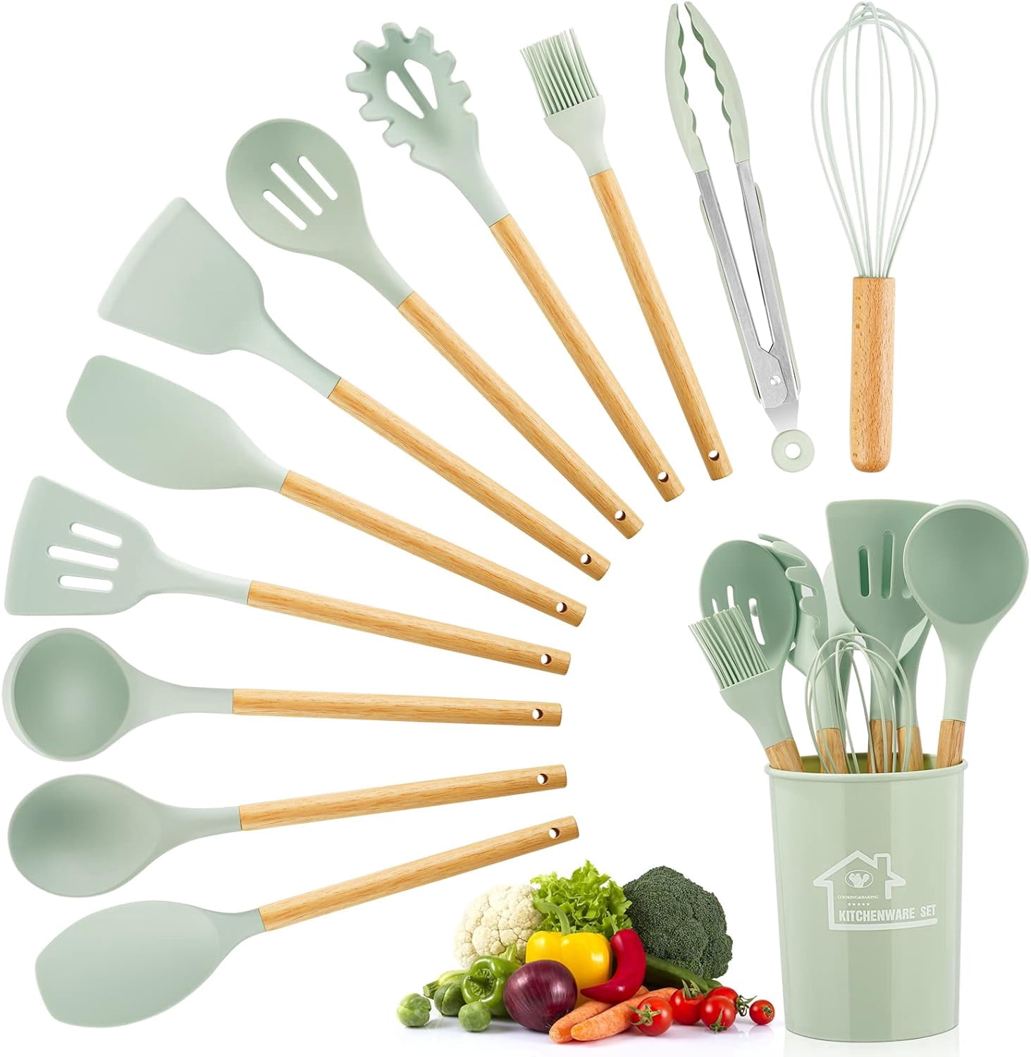 Silicone Cooking Utensils Set, KOSIY 12PCS Kitchen Utensils w/ Holder ...