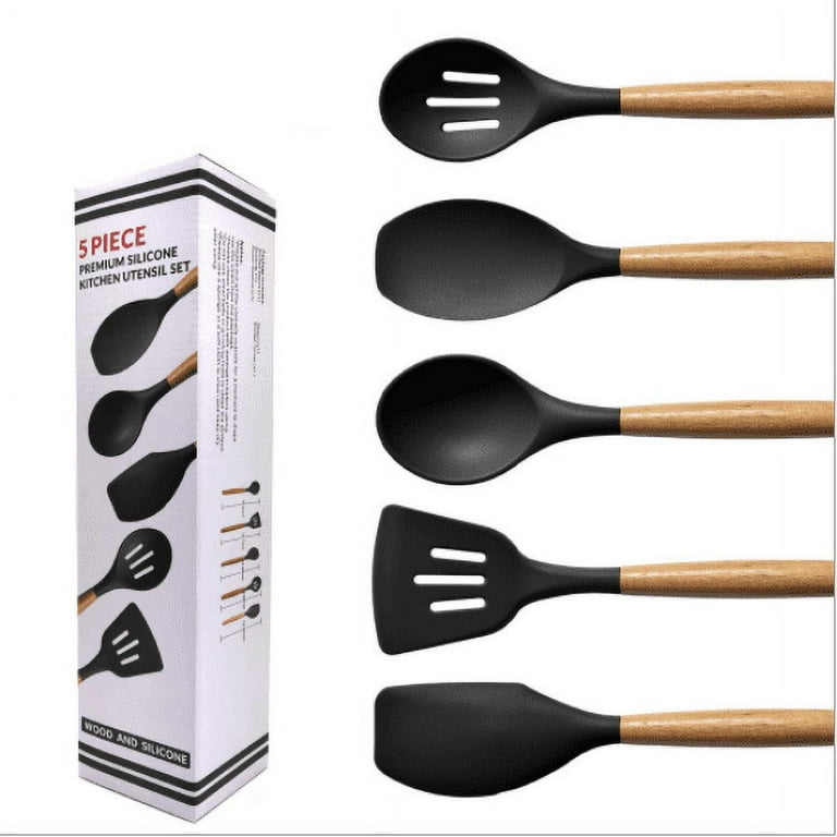 oannao Silicone Cooking Utensils Set - 446°F Heat Resistant Silicone  Kitchen Utensils for Cooking,Kitchen Utensil Spatula Set w Wooden  Handles,Holder, BPA FREE Gadgets for Non-Stick Cookware (Grey) 