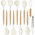 thumbnail image 1 of Silicone Cooking Utensils Set, Kitchen Utensils Set 10 Pcs for cooking, BPA Free Spatula Set with Heat Resistant Wood Handles for Nonstick Cookware (Cream White), 1 of 4