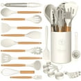 thumbnail image 1 of Silicone Cooking Utensils Set - Silicone Kitchen Utensils for Cooking Wooden Handles, 446°F Heat Resistant Kitchen Utensil Spatula Sets w Holder, Gadgets for Non-Stick Cookware BPA FREE (Cream White), 1 of 9