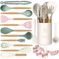 thumbnail image 1 of Silicone Cooking Utensils Set - Silicone Kitchen Utensils for Cooking Wooden Handles, 446°F Heat Resistant Kitchen Utensil Spatula Sets w Holder, Gadgets for Non-Stick Cookware BPA FREE (Multicolour), 1 of 4