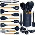 thumbnail image 1 of Silicone Cooking Utensils Set - Silicone Kitchen Utensils for Cooking Wooden Handles, 446°F Heat Resistant Kitchen Utensil Spatula Sets w Holder, Gadgets for Non-Stick Cookware BPA FREE (Navy Blue), 1 of 5