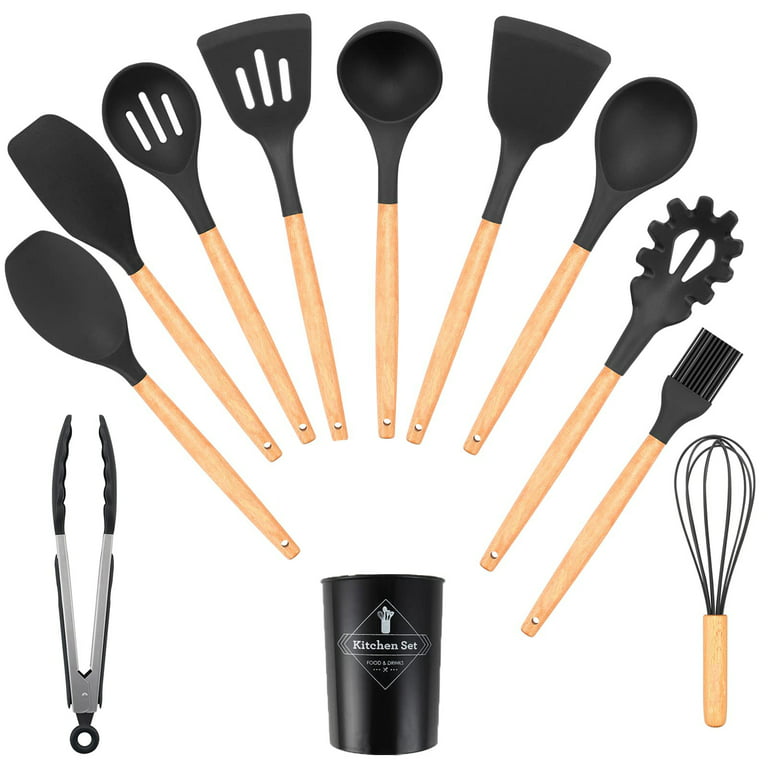 12 Pcs Silicone Cooking Utensils Set Heat Resistant Spoon Brush Whisk  Wooden Handles Kitchen Gadgets Tools Set For Nonstick - Buy Cooking Tools