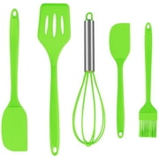 Silicone Cooking Utensils Sets,AILKIN 5-Piece Kitchen Utensil Set 600 F Heat Resistant Non-stick Rubber Cookware Kitchen Silicone Cooking Utensils with Spatulas,Whisk,BPA Free,Green