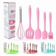 thumbnail image 1 of Silicone Cooking Utensils Sets,AILKIN 5-Piece Kitchen Utensil Set 600°F Heat Resistant Non-stick Rubber Cookware Kitchen Silicone Cooking Utensils with Spatulas,Whisk,BPA Free,Pink, 1 of 7