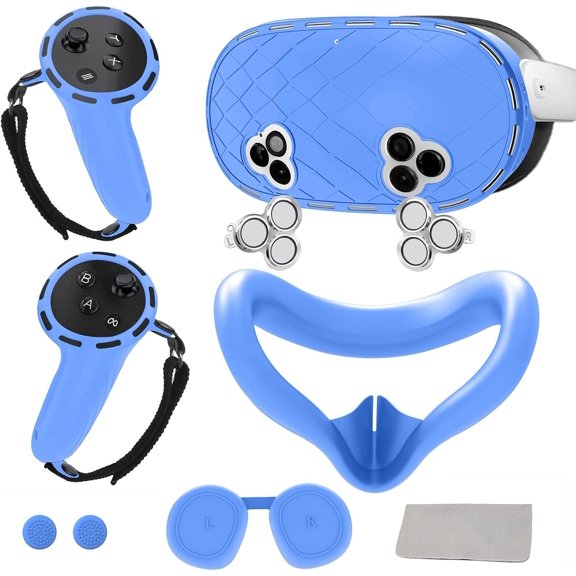Silicone Cover Set Compatible with Meta/Oculus Quest 3s Accessories, VR 3s Accessories with Face Cover, VR Shell, Protective Lens Covers, Controller Grip, Joystick Caps, Not Fit Quest 3