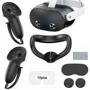 Silicone Cover Set Compatible with Meta Quest 3S Accessories, VR Protector Face Cover, Controller Grips, Front Shell Headset Cover and Lens Protective Cover for Oculus Quest 3S Accessories Black