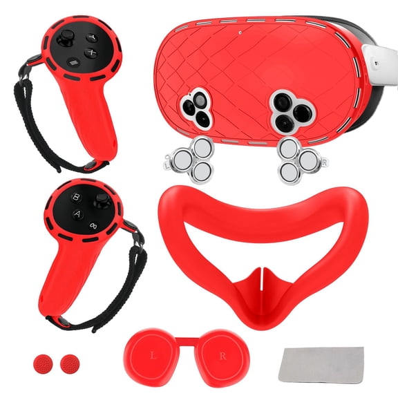 Silicone Cover Set for Meta Quest 3s Accessories, VR Protective Set for Oculus Quest 3s with Face Cover, VR Shell, Lens Protector, Controller Grip, Joystick Caps, Not Fit Quest 3