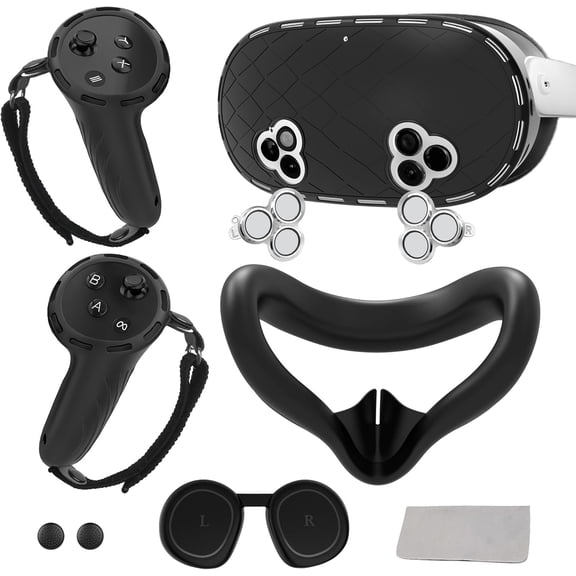 Silicone Cover Set for Meta Quest 3s Accessories, VR Protective Set for Oculus Quest 3s with Face Cover, VR Shell, Lens Protector, Controller Grip, Joystick Caps, Not Fit Quest 3