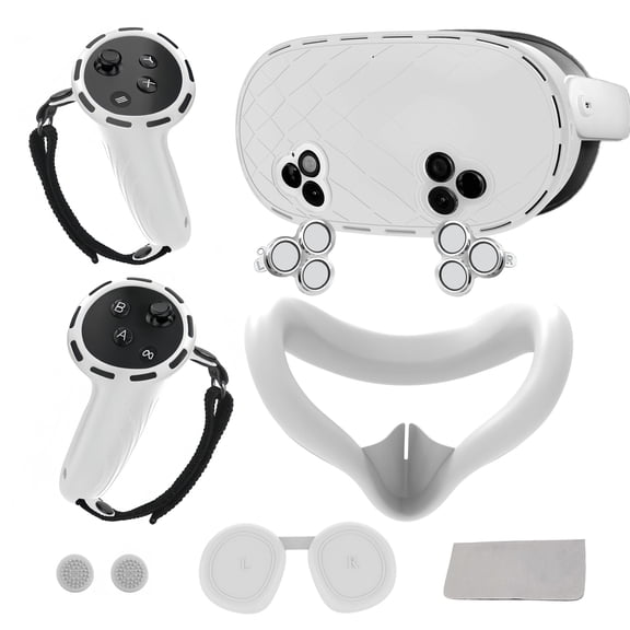 Silicone Cover Set for Meta Quest 3s Accessories, VR Protective Set for Oculus Quest 3s with Face Cover, VR Shell, Lens Protector, Controller Grip, Joystick Caps, Not Fit Quest 3