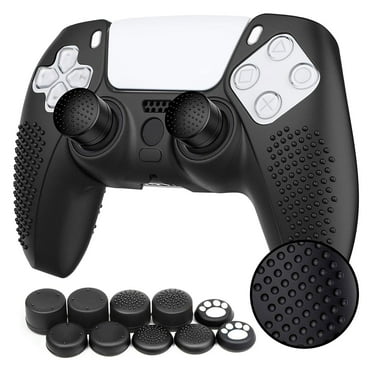 Silicone Cover Skin Case for Sony PS5 Controller, EEEkit Wireless Controller Protector Case Anti-slip Grips Case Compatible for PlayStation5, Controller Skin for PS5 with 10 Thumb Grip(Black)