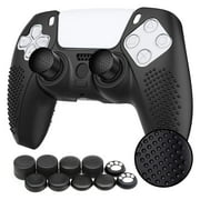 Silicone Cover Skin Case for Sony PS5 Controller, EEEkit Wireless Controller Protector Case Anti-slip Grips Case Compatible for PlayStation5, Controller Skin for PS5 with 10 Thumb GripBlack