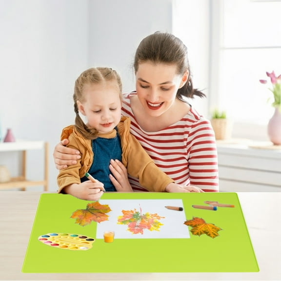 Silicone Craft Mat, Waterproof Non-Slip Work Surface, Raised Edges for Mess Containment, Kids Art Painting Dining Mat, Easy Clean