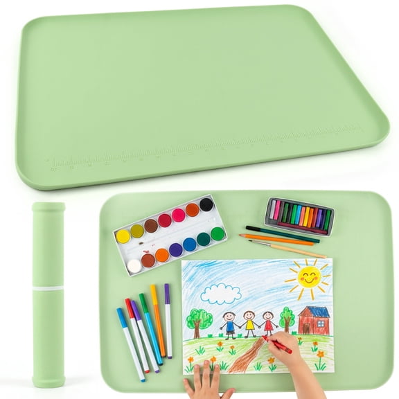 Silicone Craft Mats, Painting Mat with Raised Lip & Non-Slip, Reusable Green Art Mat for Play Sand, Painting, DIY Crafts