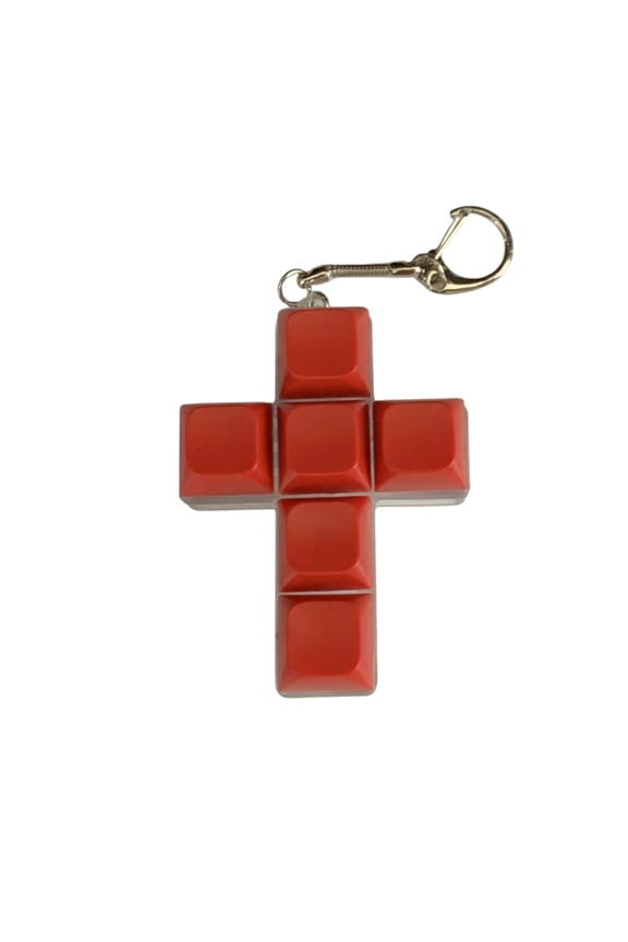 Silicone Cross Squeezer Fidget Squishy Keyboard Keys Accessory for Adult Stress Relief, Mechanical Click Feel Sensory Gadget for Office Desk, Keychain Pendant，Red