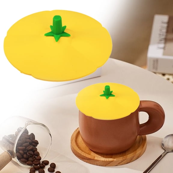 Silicone Cup Covers (Set of 1) ， Multicolored Silicone Lids for Mugs, Cups, Tea Pots,Flexible Mug Covers，Hot Cup Lids for Coffee & Tea （Yellow）